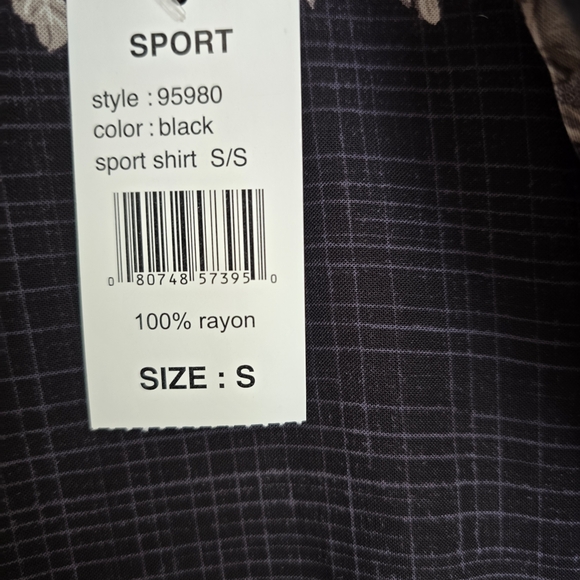 NWT Moda Campia Black Cream Tropical Drinks Palm Tree Men's Hawaiian Rayon Shirt - Picture 3 of 5